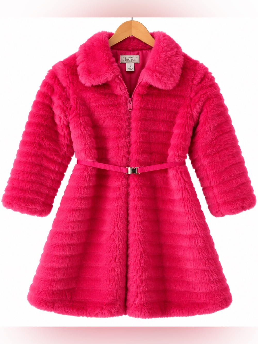 Widgeon Girls Pink Faux Fur Coat Size 6X Belted Plush Holiday Party Dressy